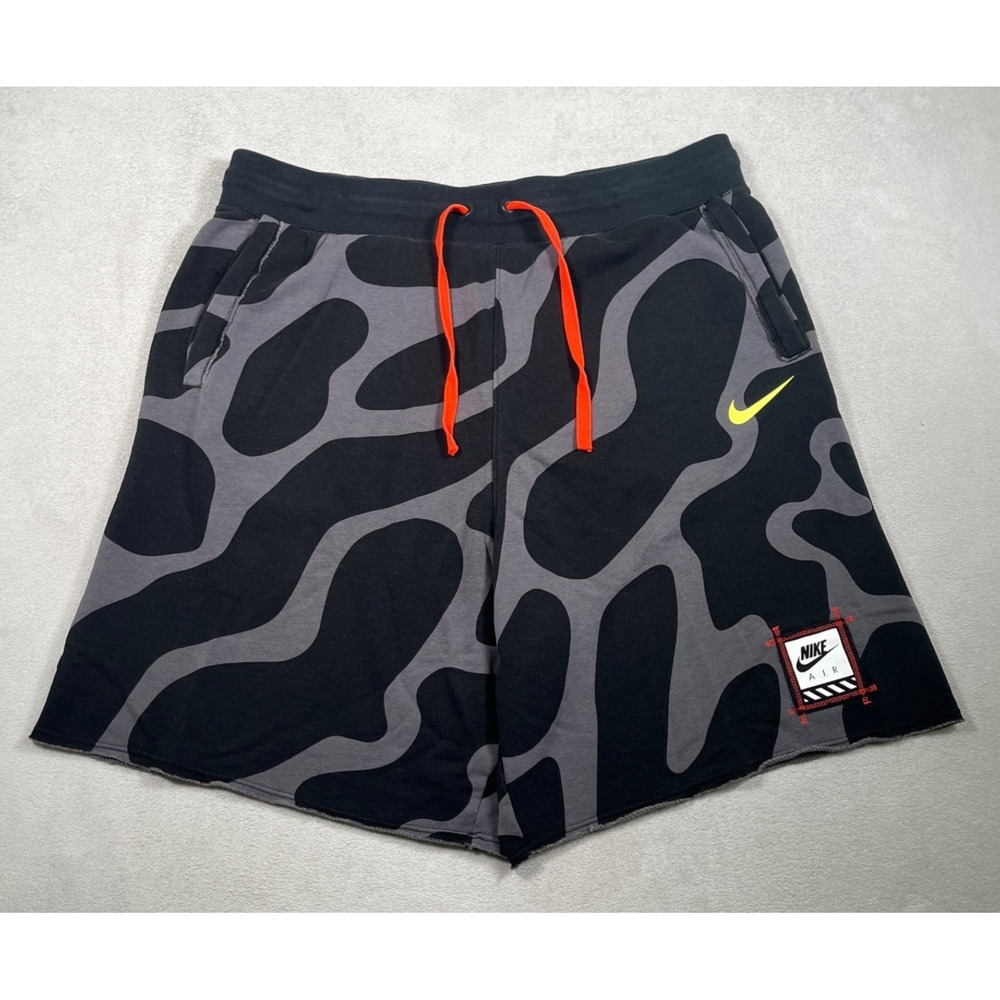 Nike Air Mens XL French Terry Sweat Shorts Camo Raw Hem Black CK0152-010